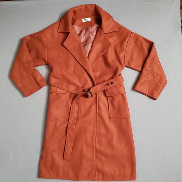 CHUU Coat in Camel Size Small Belted Trench Fleece Winter Coat Made in Korea - Picture 1 of 11